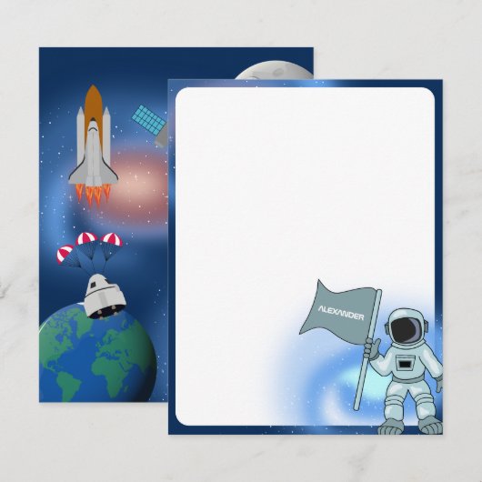 宇宙飛行士がいる宇宙 銀河 個人名 男の子 ノートカード (正面/裏面)