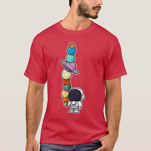 宇宙飛行士がアイスを食べている惑星のファミリー Tシャツ (正面)
