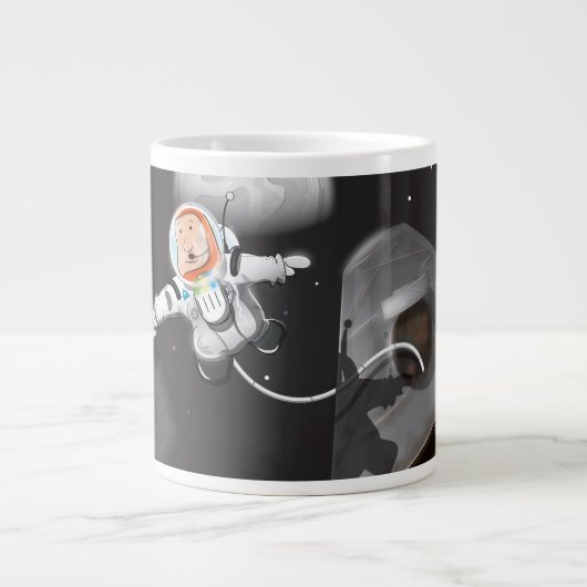 宇宙飛行士がカプセルの外を宇宙遊泳 ジャンボコーヒーマグカップ (正面)