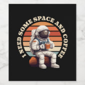 宇宙飛行士がコーヒーを飲む ワインラベル (シングルラベル)