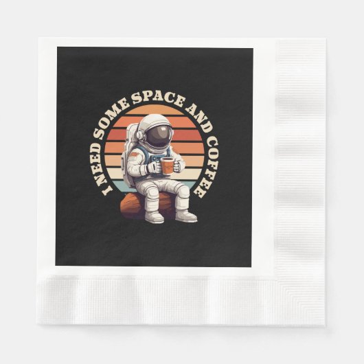 宇宙飛行士がコーヒーを飲む 縁ありランチョンナプキン (正面)