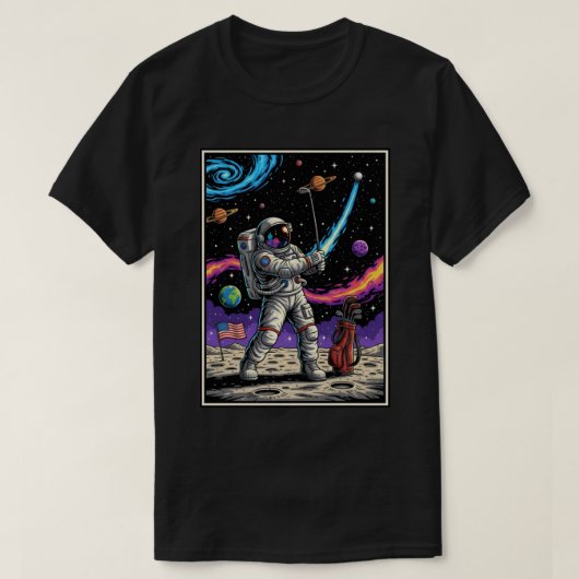 宇宙飛行士がゴルフをプレー Tシャツ (デザイン正面)