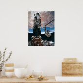 宇宙飛行士がハッブル宇宙望遠鏡で作業 ポスター (キッチン)