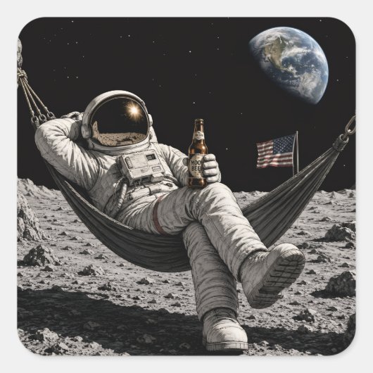 宇宙飛行士がビールを飲む スクエアシール (正面)