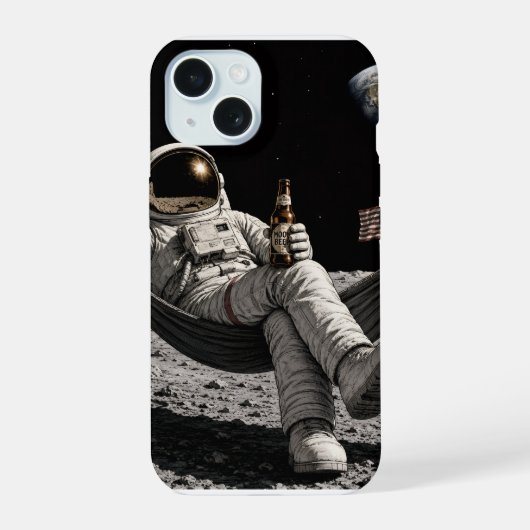 宇宙飛行士がビールを飲む iPhone 15ケース (裏面)