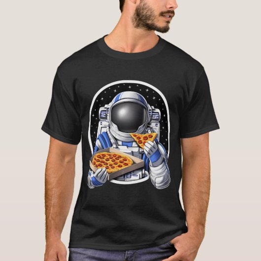 宇宙飛行士がピザを食べている Tシャツ (正面)