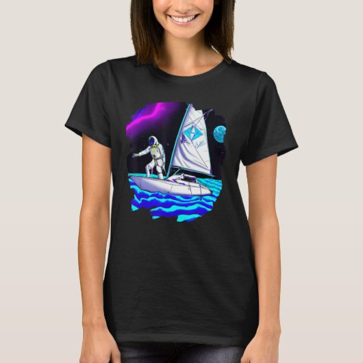 宇宙飛行士がボートで宇宙海湖カッコいい Tシャツ (正面)