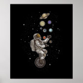 宇宙飛行士が一輪車の宇宙飛行士に惑星を投げ付ける ポスター (正面)