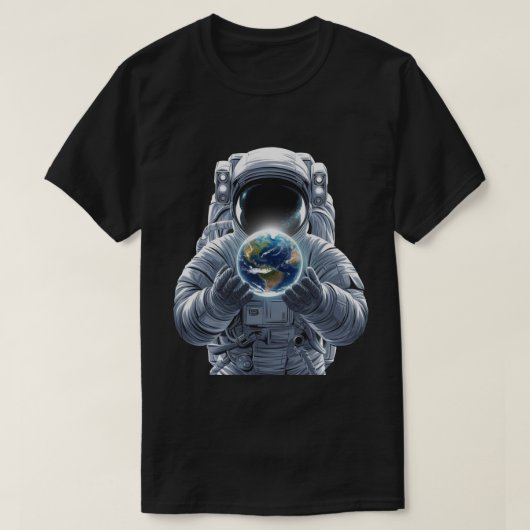 宇宙飛行士が地球を抱える Tシャツ (デザイン正面)