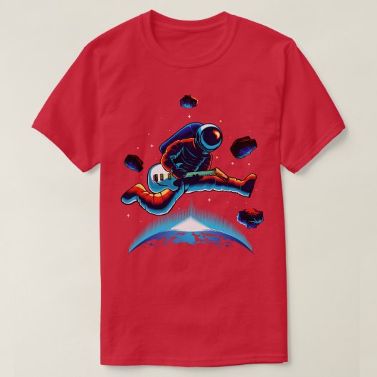 宇宙飛行士が宇宙でゆらゆら揺れている Tシャツ (デザイン正面)