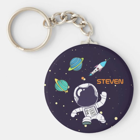 宇宙飛行士が宇宙に浮かぶ キーホルダー (正面)