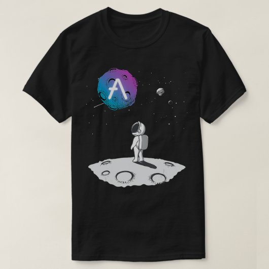 宇宙飛行士が宇宙の暗号通貨の月を持つ Tシャツ (デザイン正面)