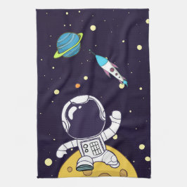 宇宙飛行士が宇宙を探検 キッチンタオル