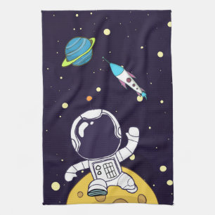 宇宙飛行士が宇宙を探検 キッチンタオル