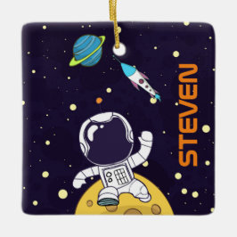 宇宙飛行士が宇宙を探検 セラミックオーナメント