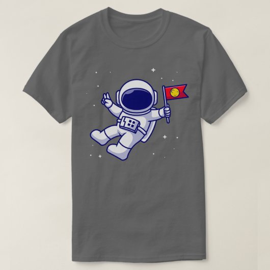 宇宙飛行士が宇宙漫画に旗を持って来る Tシャツ (デザイン正面)