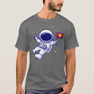 宇宙飛行士が宇宙漫画に旗を持って来る Tシャツ