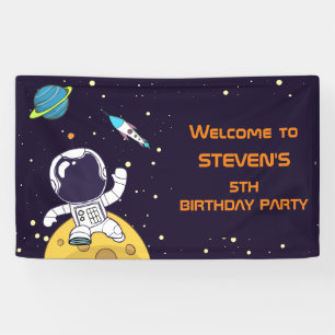 宇宙飛行士が宇宙空間を探検する誕生日 横断幕