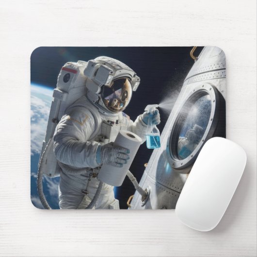宇宙飛行士が宇宙船の窓を掃除 マウスパッド (マウス)