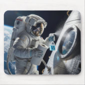 宇宙飛行士が宇宙船の窓を掃除 マウスパッド (正面)