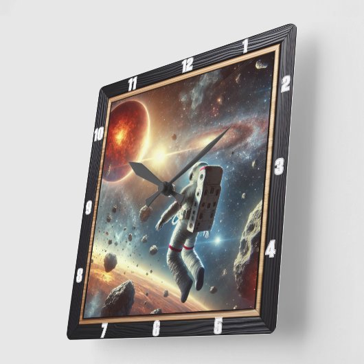 宇宙飛行士が宇宙遠距離惑星を探索 スクエア壁時計 (傾斜)