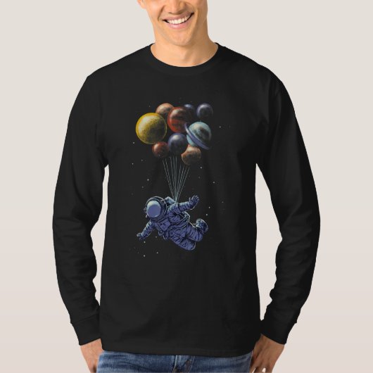 宇宙飛行士が惑星風船システムを太陽の保持するスパ Tシャツ (正面)