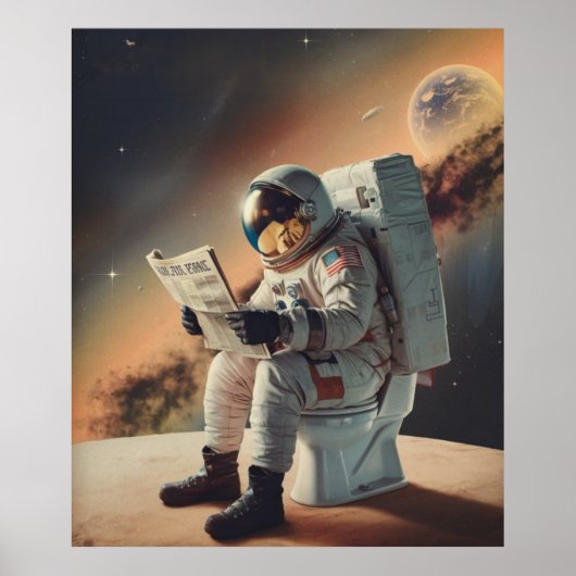 宇宙飛行士が新聞を読んでいる ポスター (正面)