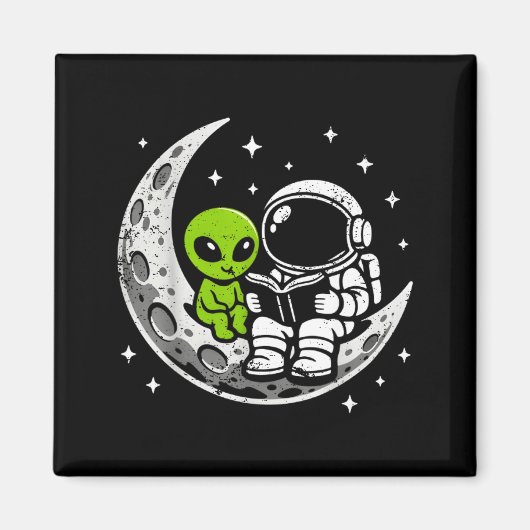宇宙飛行士が本を読むエイリアンの月 マグネット (正面)