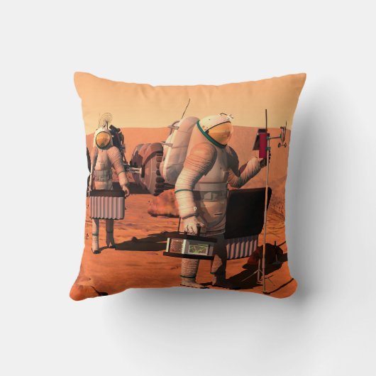 宇宙飛行士が火星に気象機器を設置する。 クッション (裏面)