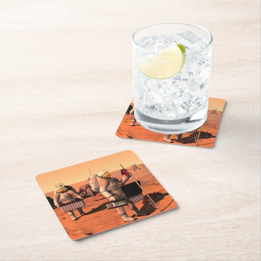 宇宙飛行士が火星に気象機器を設置する。 スクエアペーパーコースター (インサイチュ)