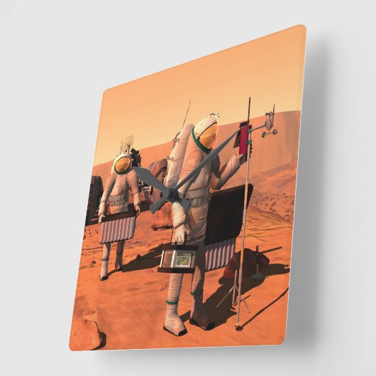 宇宙飛行士が火星に気象機器を設置する。 スクエア壁時計 (傾斜)