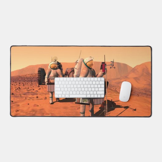 宇宙飛行士が火星に気象機器を設置する。 デスクマット (キーボード&マウス)