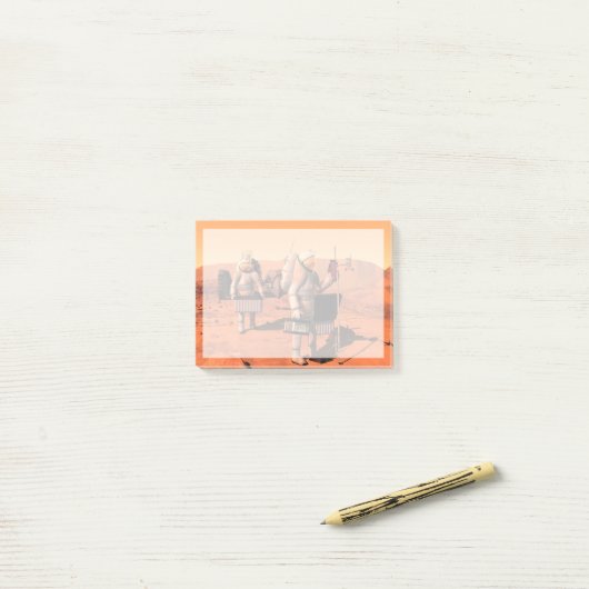 宇宙飛行士が火星に気象機器を設置する。 ポストイット (デスク上)