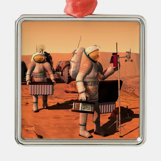 宇宙飛行士が火星に気象機器を設置する。 メタルオーナメント (正面)
