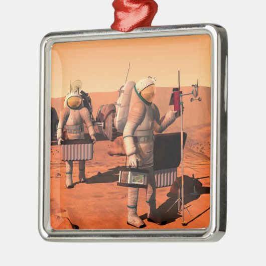 宇宙飛行士が火星に気象機器を設置する。 メタルオーナメント (左)