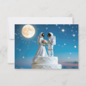 宇宙飛行士が結婚式のケーキの上に立つ 出欠カード (正面)