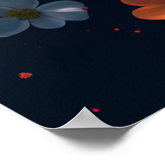 宇宙飛行士が花の中に横たわるカラフル ポスター (角)