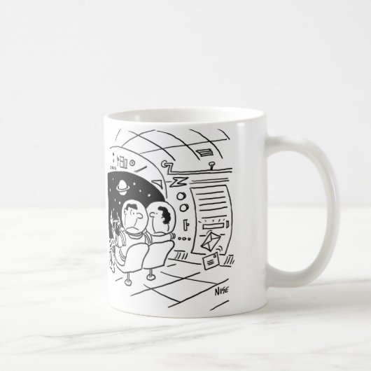 宇宙飛行士が郵便が届くのを見て驚く コーヒーマグカップ (右)