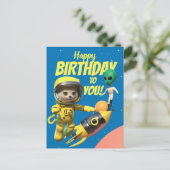 宇宙飛行士とエイリアンの楽しい誕生日ポストカード ポストカード (スタンド正面)