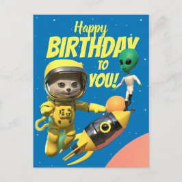 宇宙飛行士とエイリアンの楽しい誕生日ポストカード ポストカード