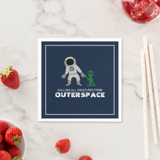 宇宙飛行士とエイリアン、アウタースペース スタンダードカクテルナプキン (インサイチュ)