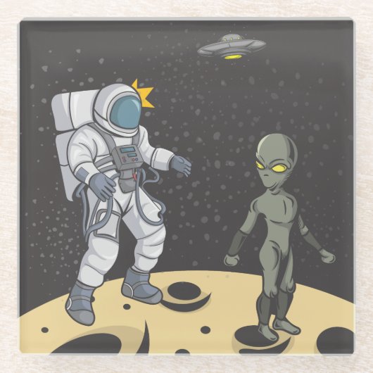 宇宙飛行士とエイリアン ガラスコースター (正面)