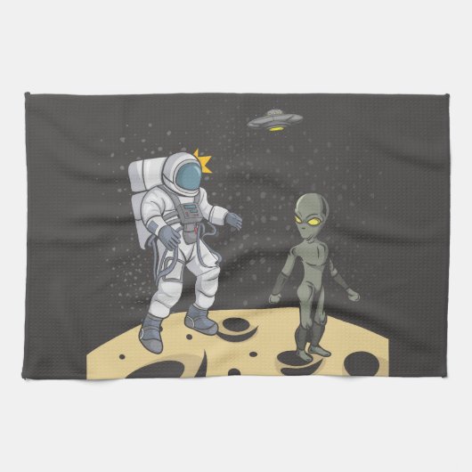 宇宙飛行士とエイリアン キッチンタオル (横)
