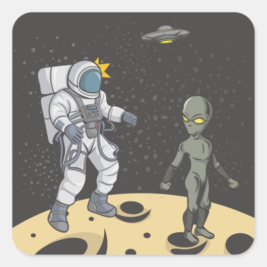 宇宙飛行士とエイリアン   スクエアシール (正面)