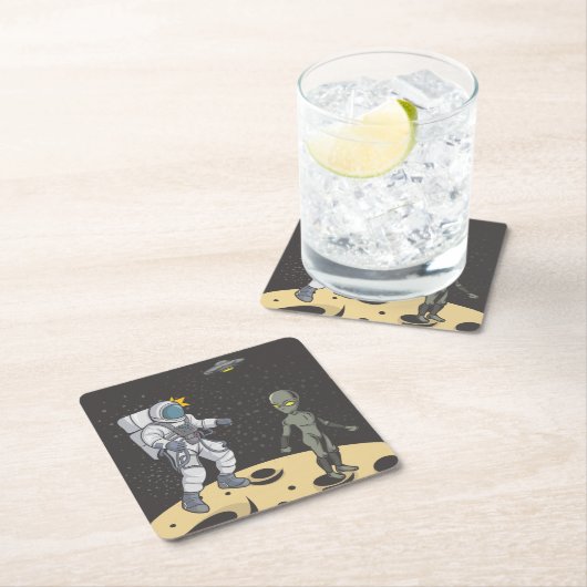 宇宙飛行士とエイリアン スクエアペーパーコースター (インサイチュ)