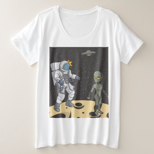宇宙飛行士とエイリアン プラスサイズTシャツ (デザイン正面)