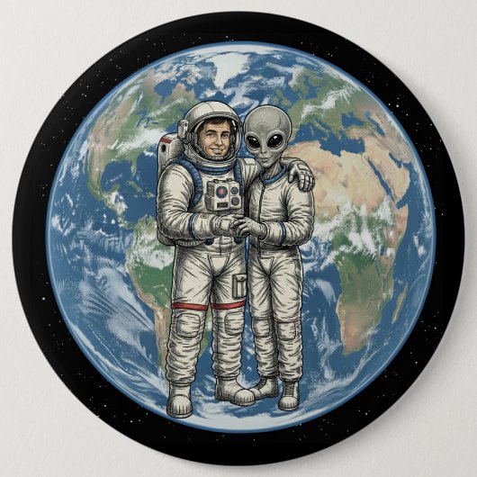 宇宙飛行士とエイリアン 缶バッジ (正面)