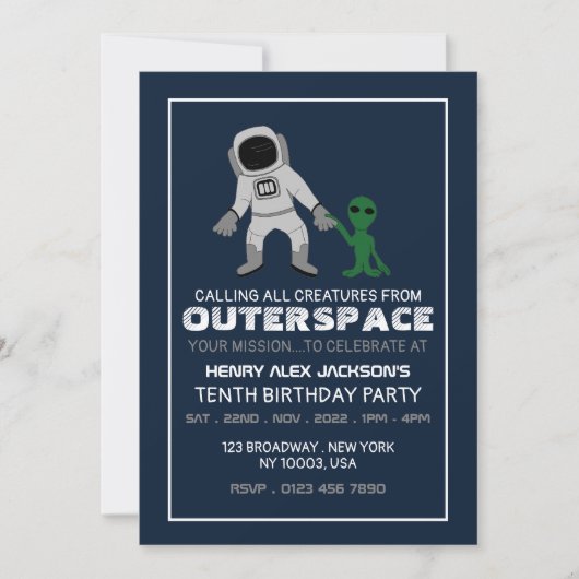 宇宙飛行士とエイリアン、誕生日 招待状 (正面)