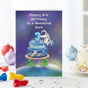 宇宙飛行士とクールなエイリアンの楽しい3歳の誕生日 カード