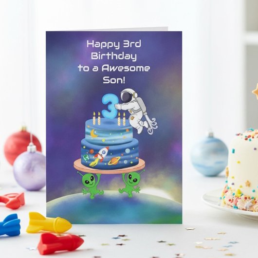 宇宙飛行士とクールなエイリアンの楽しい3歳の誕生日 カード